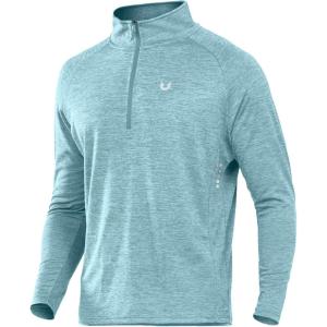imageNORTHYARD Mens Running Shirt Long Sleeve Quarter Zip Pullover Moisture Wicking Quick Dry Athletic Workout ShirtsLightcyanheather