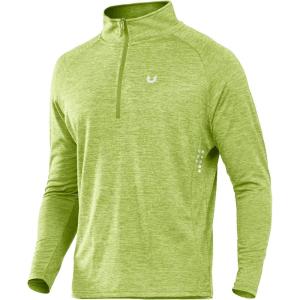 imageNORTHYARD Mens Running Shirt Long Sleeve Quarter Zip Pullover Moisture Wicking Quick Dry Athletic Workout ShirtsLightgreenheather