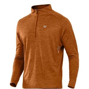 imageNORTHYARD Mens Running Shirt Long Sleeve Quarter Zip Pullover Moisture Wicking Quick Dry Athletic Workout ShirtsOrangeheather