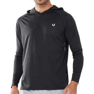 imageNORTHYARD Mens UPF 50 Hoodie Shirts Rash Guard Long Sleeve Sun Protection SPF Fishing Shirt UV for Athletic Running SwimBlack