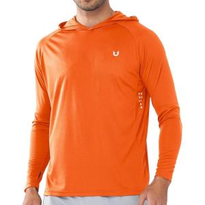 imageNORTHYARD Mens UPF 50 Hoodie Shirts Rash Guard Long Sleeve Sun Protection SPF Fishing Shirt UV for Athletic Running SwimOrange