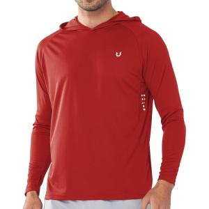 imageNORTHYARD Mens UPF 50 Hoodie Shirts Rash Guard Long Sleeve Sun Protection SPF Fishing Shirt UV for Athletic Running SwimRed
