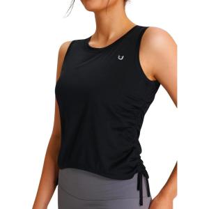 imageNORTHYARD Sleeveless Workout Tank Tops for Women Quick Dry Athletic Running Gym Top Shirts Loose Fit Ruched Yoga Crop TopsBlack