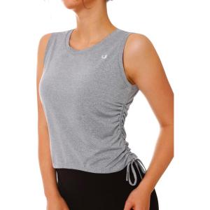 imageNORTHYARD Sleeveless Workout Tank Tops for Women Quick Dry Athletic Running Gym Top Shirts Loose Fit Ruched Yoga Crop TopsLight Heather