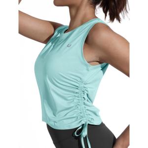 imageNORTHYARD Sleeveless Workout Tank Tops for Women Quick Dry Athletic Running Gym Top Shirts Loose Fit Ruched Yoga Crop TopsLight Mint