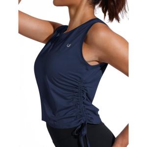 imageNORTHYARD Sleeveless Workout Tank Tops for Women Quick Dry Athletic Running Gym Top Shirts Loose Fit Ruched Yoga Crop TopsNavy