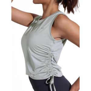 imageNORTHYARD Sleeveless Workout Tank Tops for Women Quick Dry Athletic Running Gym Top Shirts Loose Fit Ruched Yoga Crop TopsSilver Sage