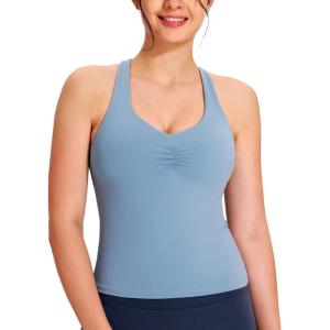 imageNORTHYARD Womens Tank Top with Built in Bra Wirefree Padded for Yoga Running Athletic Gym Workout Athletic CamisoleAirblue