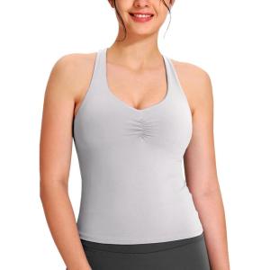 imageNORTHYARD Womens Tank Top with Built in Bra Wirefree Padded for Yoga Running Athletic Gym Workout Athletic CamisoleLightgrey