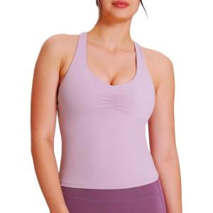 imageNORTHYARD Womens Tank Top with Built in Bra Wirefree Padded for Yoga Running Athletic Gym Workout Athletic CamisolePink