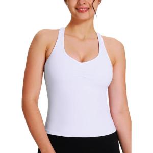 imageNORTHYARD Womens Tank Top with Built in Bra Wirefree Padded for Yoga Running Athletic Gym Workout Athletic CamisoleWhite