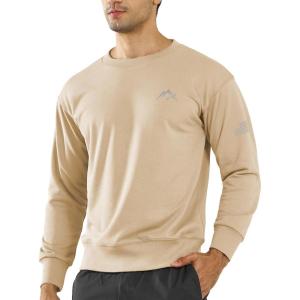 imageNORTHYARD Mens Crewneck Sweatshirt Long Sleeve Cotton Pullover Moisture Wicking Comfortable Casual Sweatshirts for MenLightkhaki