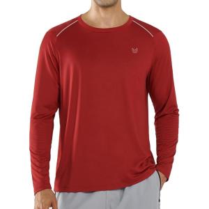 imageNORTHYARD Mens Long Sleeve Running Shirts Quick Dry Athletic Shirts Lightweight Workout Gym T Shirt Hiking Fishing Tee TopsRedochre