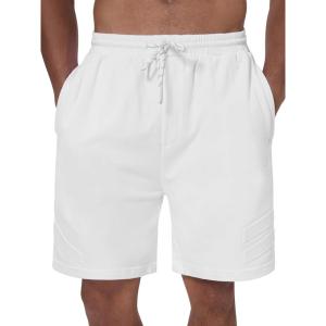 imageNORTHYARD Mens Athletic Running Shorts Cotton Casual Shorts with Zipper Pockets 7quot Workout Gym Sweat ShortsWhite