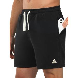 imageNORTHYARD Mens Athletic Running Cotton ShortsLounge Sweat Shorts with Zipper Pockets for WorkoutBlack