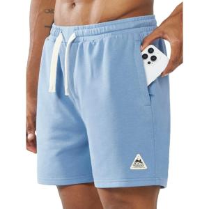 imageNORTHYARD Mens Athletic Running Cotton ShortsLounge Sweat Shorts with Zipper Pockets for WorkoutBluebell