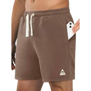 imageNORTHYARD Mens Athletic Running Cotton ShortsLounge Sweat Shorts with Zipper Pockets for WorkoutCoffee