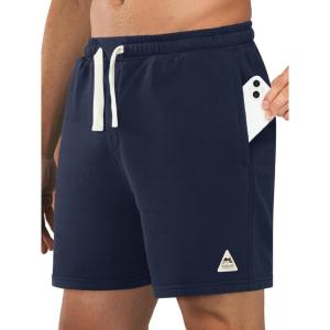 imageNORTHYARD Mens Athletic Running Cotton ShortsLounge Sweat Shorts with Zipper Pockets for WorkoutNavy