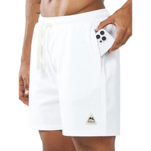 imageNORTHYARD Mens Athletic Running Cotton ShortsLounge Sweat Shorts with Zipper Pockets for WorkoutWhite