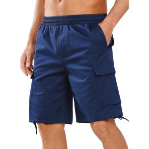 imageNORTHYARD Mens Casual Twill Cotton Cargo Shorts with Elastic Waist and 6 Pockets Work Cargo Shorts for MenNavy