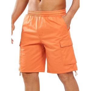 imageNORTHYARD Mens Casual Twill Cotton Cargo Shorts with Elastic Waist and 6 Pockets Work Cargo Shorts for MenOrange