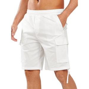 imageNORTHYARD Mens Casual Twill Cotton Cargo Shorts with Elastic Waist and 6 Pockets Work Cargo Shorts for MenWhite