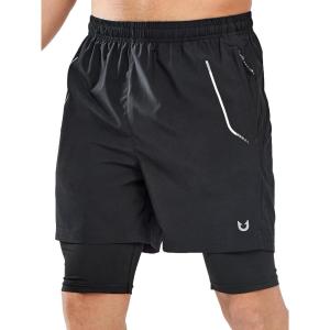 imageNORTHYARD Mens Workout Shorts 2 in 1 with Zipper Pockets Gym Running Athletic Shorts for MenBlack