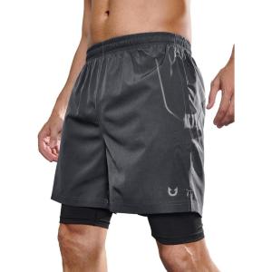 imageNORTHYARD Mens Workout Shorts 2 in 1 with Zipper Pockets Gym Running Athletic Shorts for MenDarkgrey
