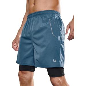 imageNORTHYARD Mens Workout Shorts 2 in 1 with Zipper Pockets Gym Running Athletic Shorts for MenGreyblue
