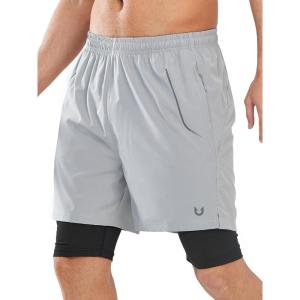 imageNORTHYARD Mens Workout Shorts 2 in 1 with Zipper Pockets Gym Running Athletic Shorts for MenLightgrey