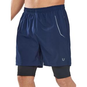imageNORTHYARD Mens Workout Shorts 2 in 1 with Zipper Pockets Gym Running Athletic Shorts for MenNavy