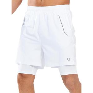 imageNORTHYARD Mens Workout Shorts 2 in 1 with Zipper Pockets Gym Running Athletic Shorts for MenWhite