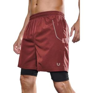 imageNORTHYARD Mens Workout Shorts 2 in 1 with Zipper Pockets Gym Running Athletic Shorts for MenWine
