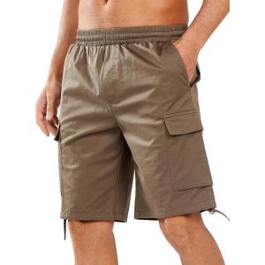 imageNORTHYARD Mens Casual Cotton Cargo Shorts with Elastic Waist and 6 Pockets Work Bermuda Shorts for MenDeepkhaki