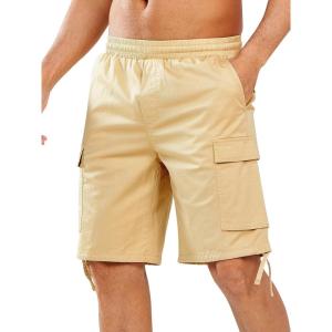 imageNORTHYARD Mens Casual Cotton Cargo Shorts with Elastic Waist and 6 Pockets Work Bermuda Shorts for MenLightkhaki
