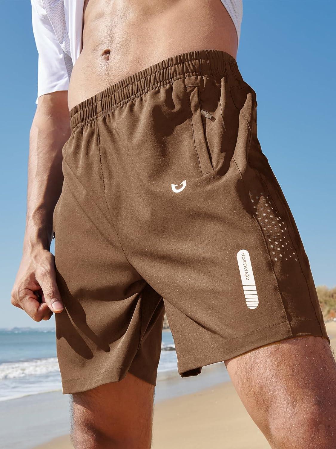 imageNORTHYARD Mens Athletic Running Shorts Quick Dry Workout Shorts 7quot 5quot 9quot Lightweight Sports Gym Basketball Tennis HikingBrown