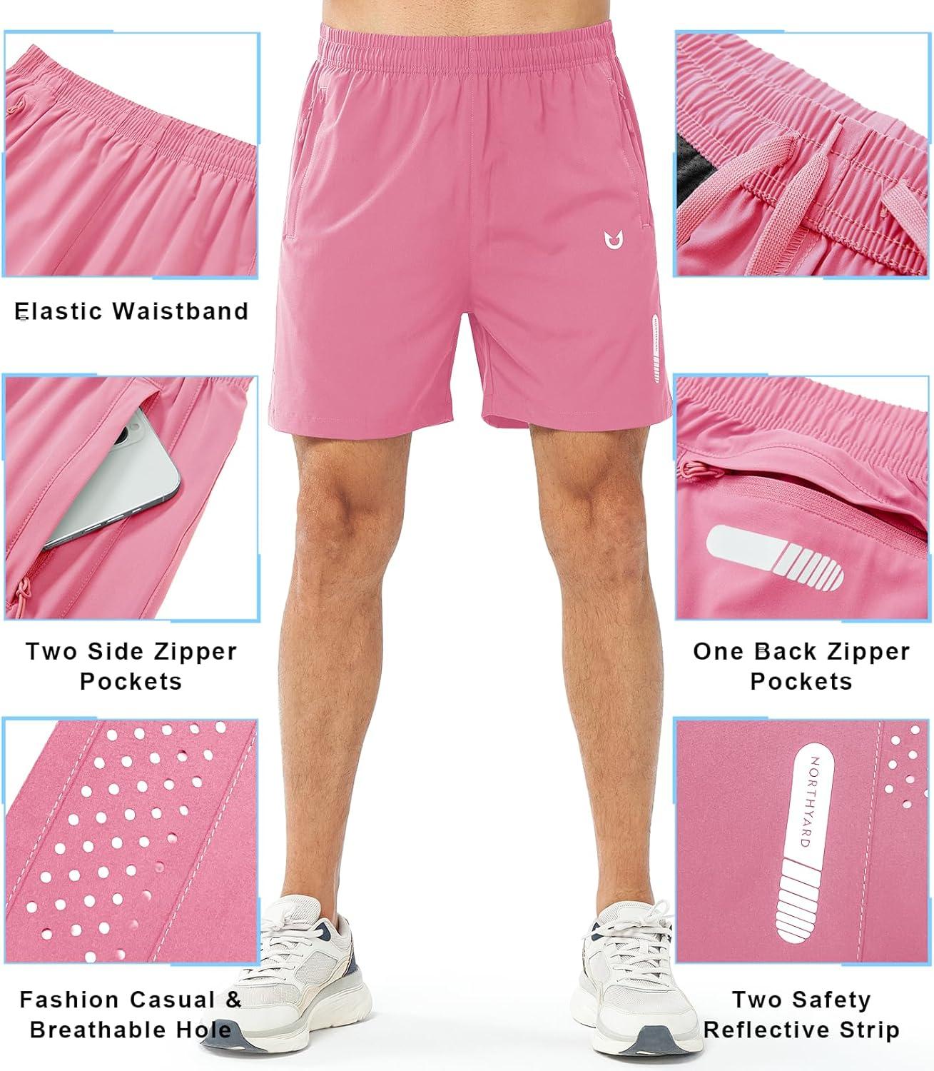 imageNORTHYARD Mens Athletic Running Shorts Quick Dry Workout Shorts 7quot 5quot 9quot Lightweight Sports Gym Basketball Tennis HikingPowderpink