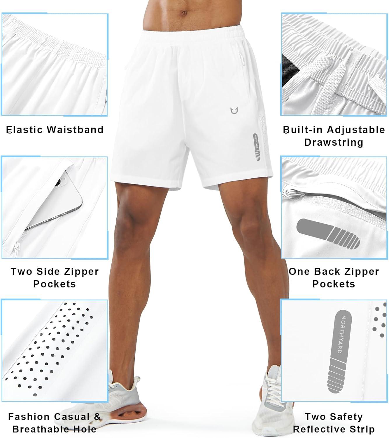 imageNORTHYARD Mens Athletic Running Shorts Quick Dry Workout Shorts 7quot 5quot 9quot Lightweight Sports Gym Basketball Tennis HikingWhite