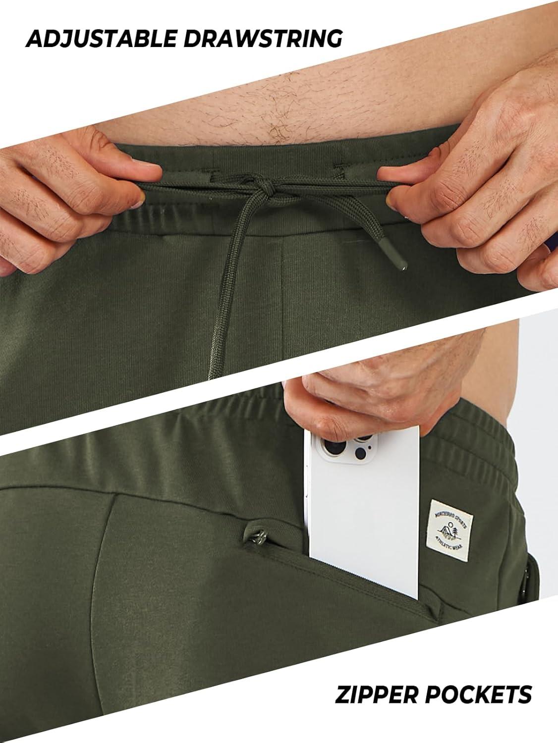 imageNORTHYARD Mens Cotton Athletic Jogger Sweatpants with Zipper Pockets Running Workout Gym Tapered Pants Comfy Lounge PantsArmy Green