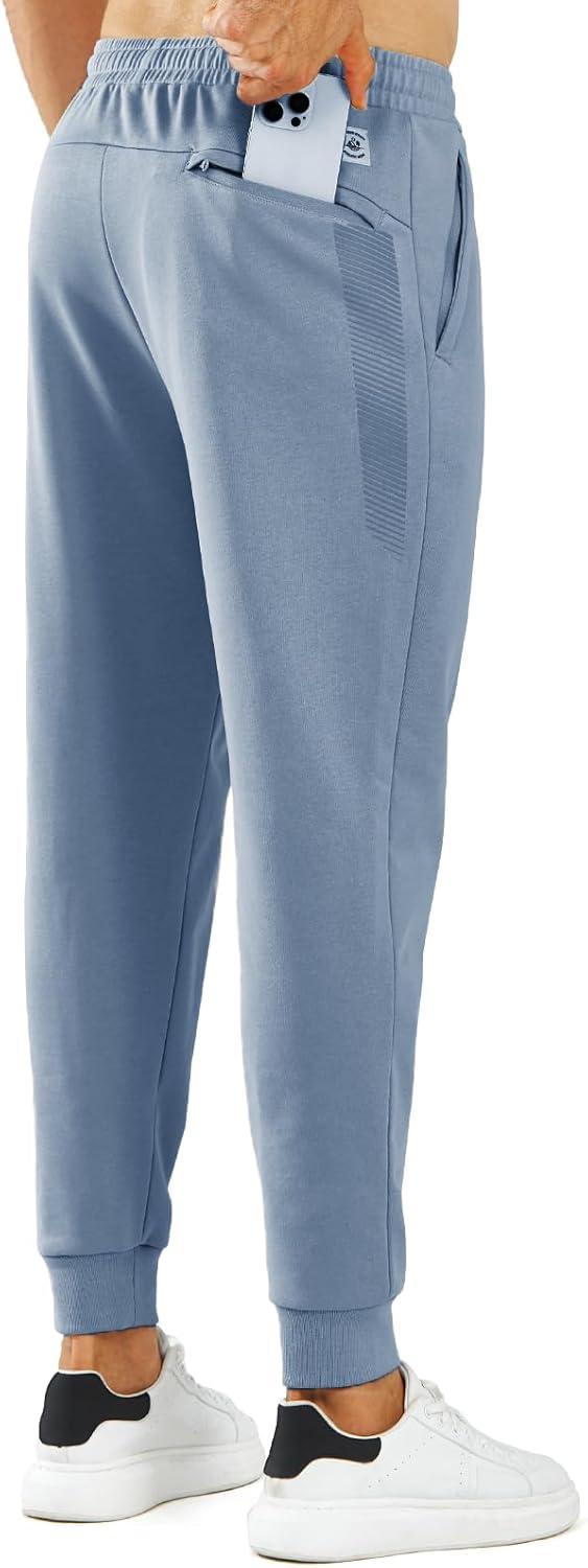 imageNORTHYARD Mens Cotton Athletic Jogger Sweatpants with Zipper Pockets Running Workout Gym Tapered Pants Comfy Lounge PantsGrey Blue