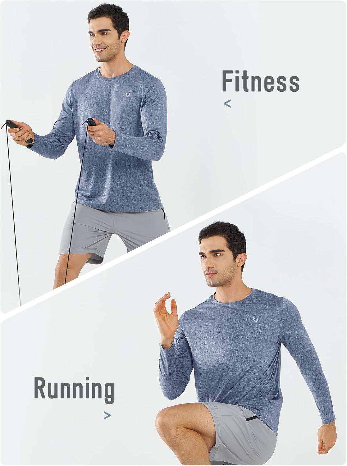 imageNORTHYARD Mens Long Sleeve Shirts Quick Dry Workout Gym Athletic Running Sun T Shirts TopsBlueheather