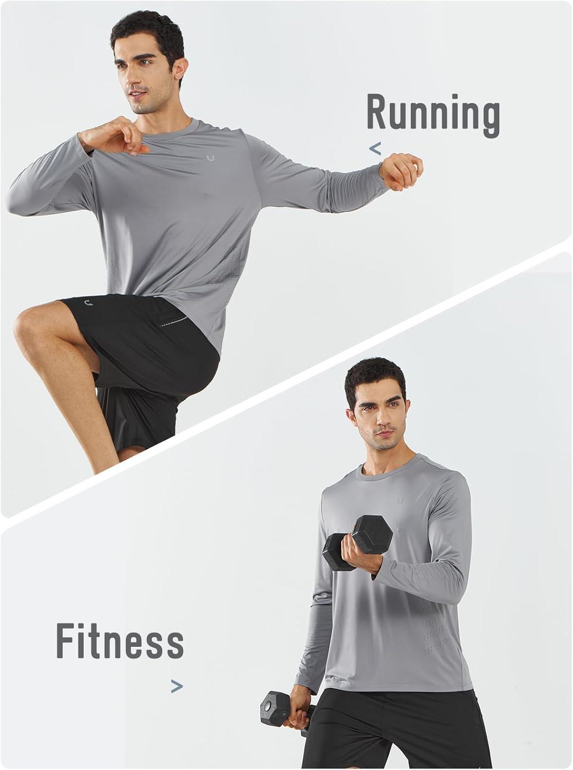 imageNORTHYARD Mens Long Sleeve Shirts Quick Dry Workout Gym Athletic Running Sun T Shirts TopsLightgrey