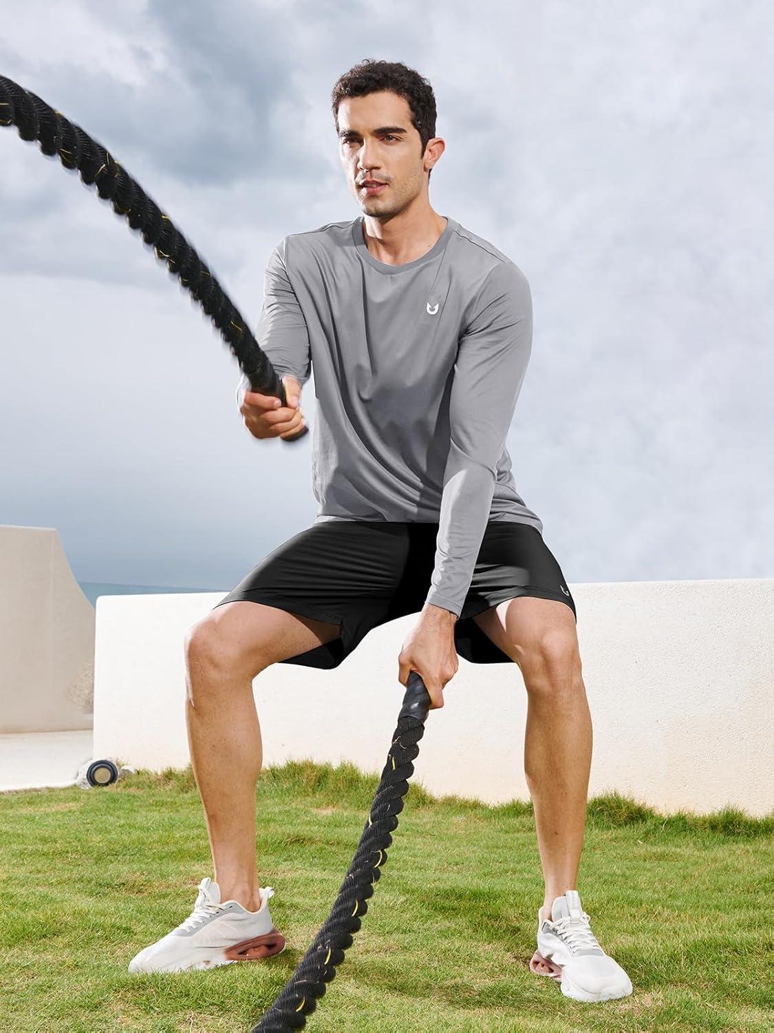 imageNORTHYARD Mens Long Sleeve Shirts Quick Dry Workout Gym Athletic Running Sun T Shirts TopsLightgrey