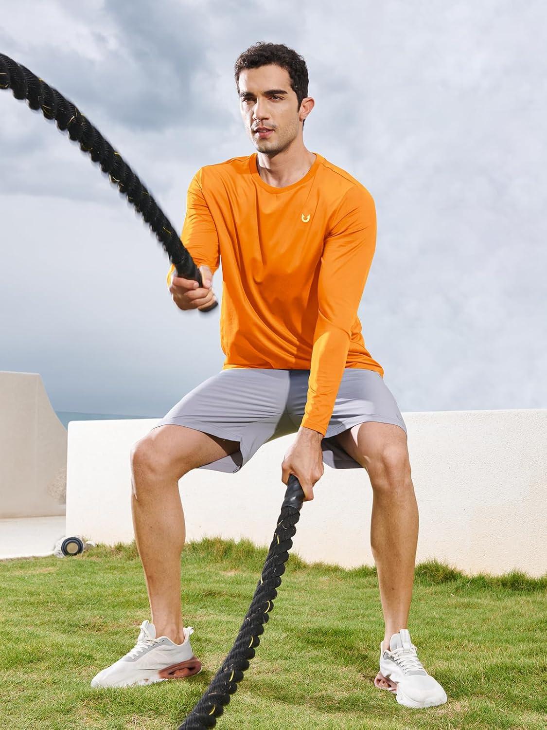 imageNORTHYARD Mens Long Sleeve Shirts Quick Dry Workout Gym Athletic Running Sun T Shirts TopsOrange