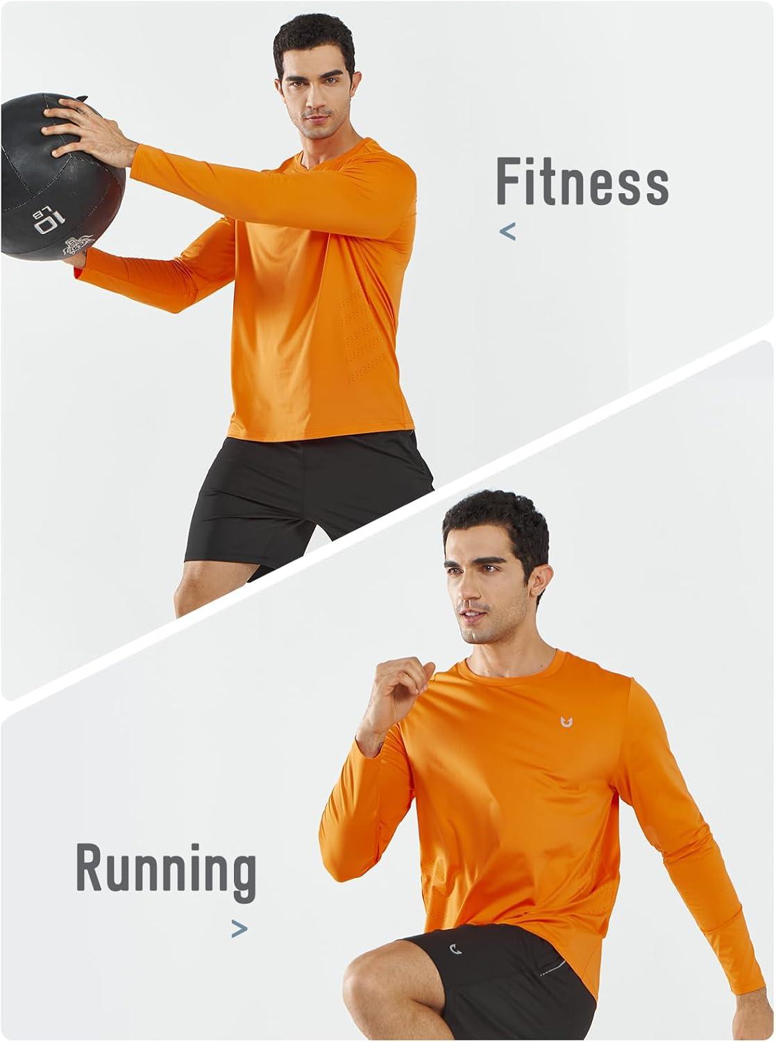 imageNORTHYARD Mens Long Sleeve Shirts Quick Dry Workout Gym Athletic Running Sun T Shirts TopsOrange