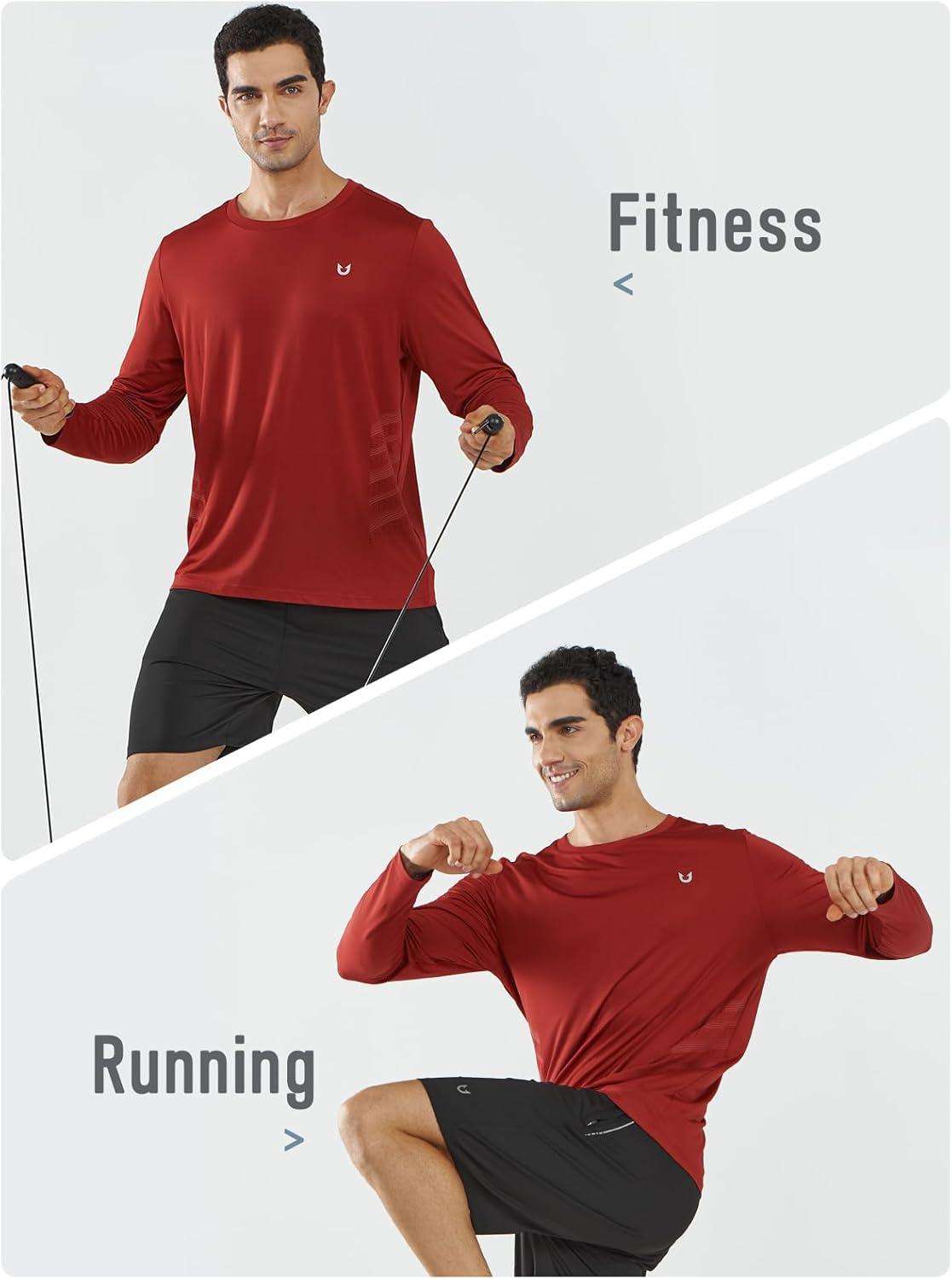 imageNORTHYARD Mens Long Sleeve Shirts Quick Dry Workout Gym Athletic Running Sun T Shirts TopsRedochre