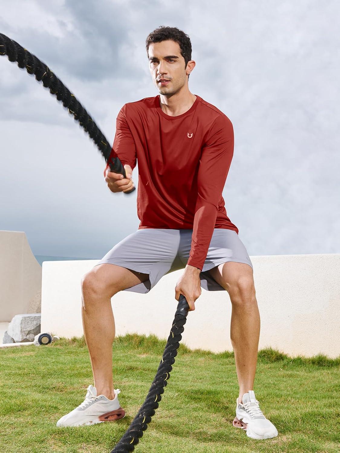 imageNORTHYARD Mens Long Sleeve Shirts Quick Dry Workout Gym Athletic Running Sun T Shirts TopsRedochre