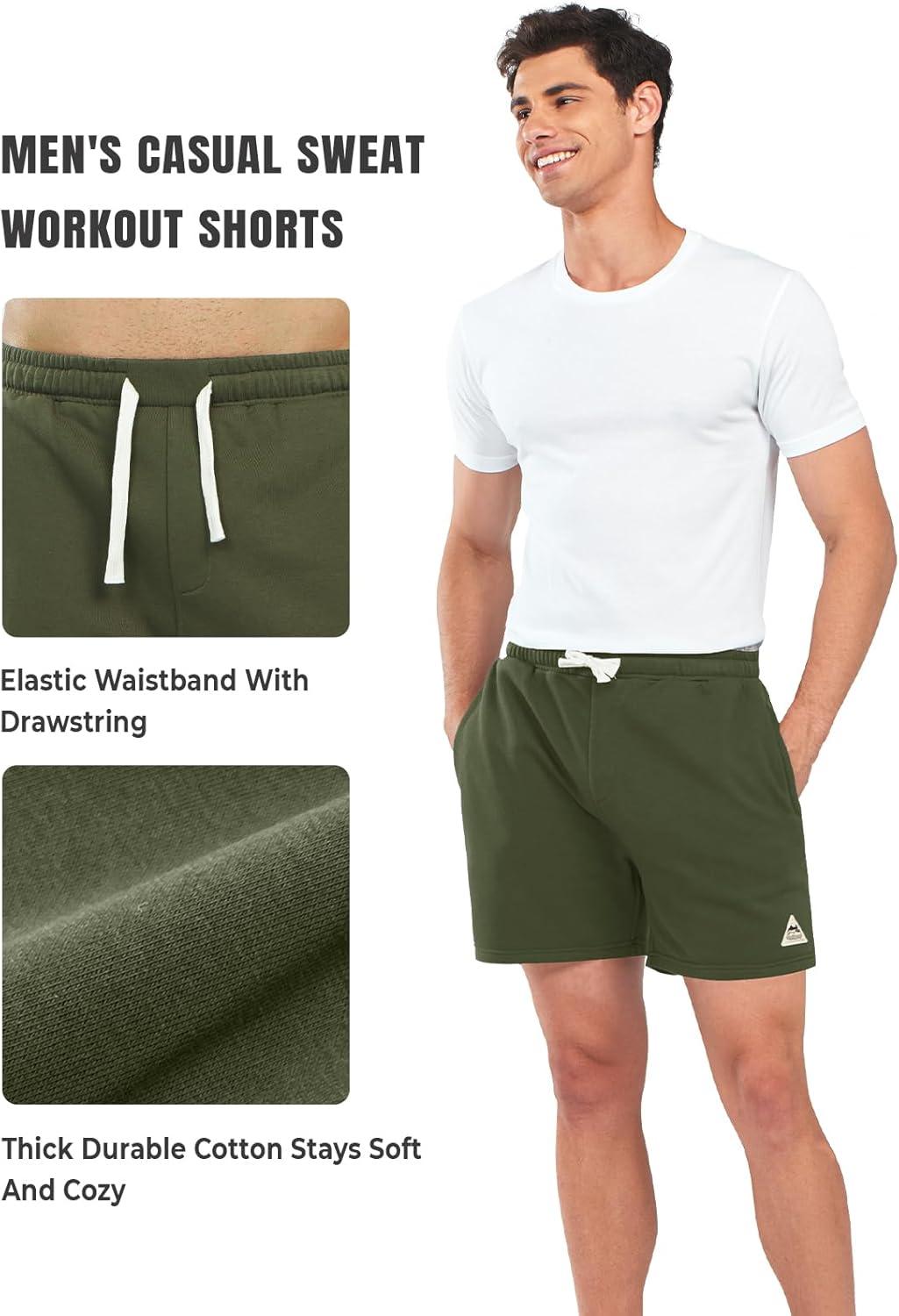 imageNORTHYARD Mens Sweat Shorts 5quot with Pockets Cotton Drawstring Summer Running Casual Lounge ShortsArmygreen