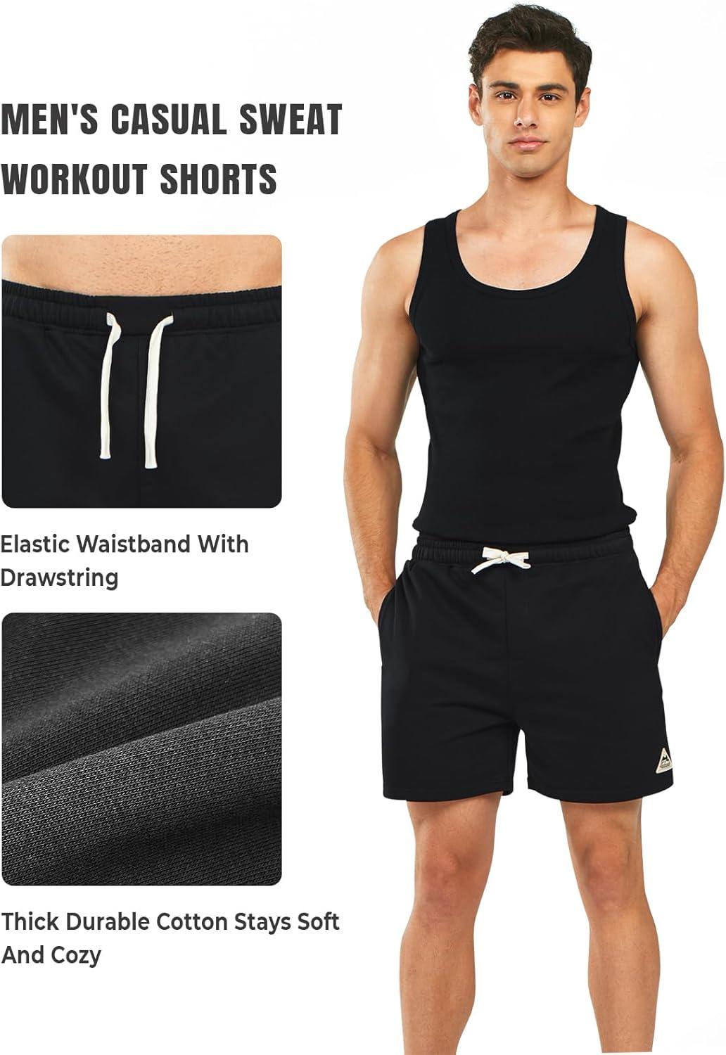 imageNORTHYARD Mens Sweat Shorts 5quot with Pockets Cotton Drawstring Summer Running Casual Lounge ShortsBlack