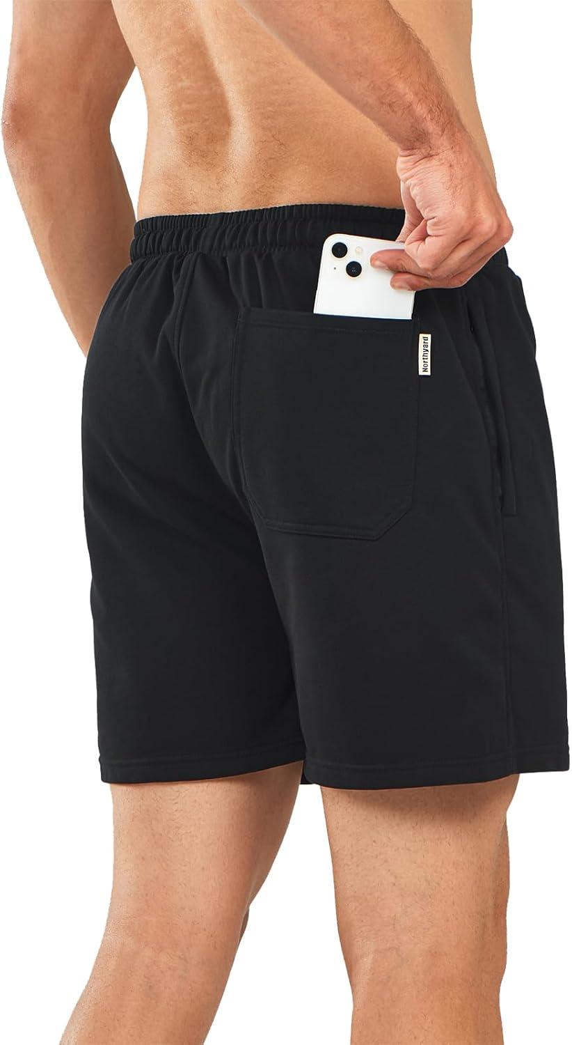 imageNORTHYARD Mens Sweat Shorts 5quot with Pockets Cotton Drawstring Summer Running Casual Lounge ShortsBlack